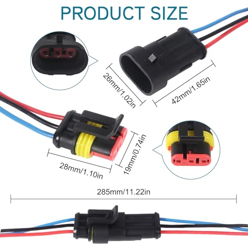 Conector de 3 pines impermeable para cables de coche y barcos, pack de 10 unidades 2