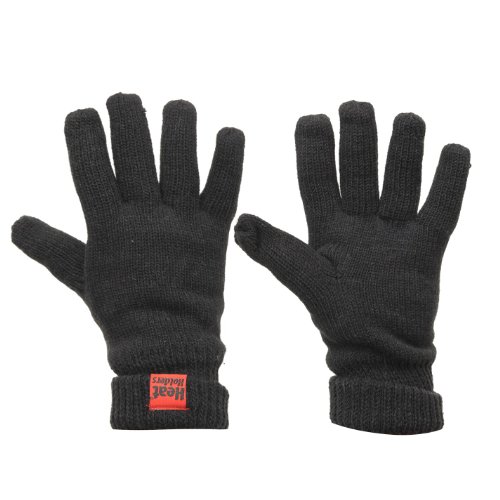 HEAT HOLDERS Men's Thermal Plain Insulated Knitted Gloves Black L/XL