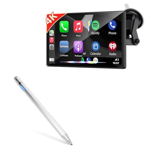 BoxWave Stylus Pen Compatible with PLZ Wireless Portable Apple Carplay & Android Auto (9 in) - AccuPoint Active Stylus, Electronic Stylus with Ultra Fine Tip - Metallic Silver