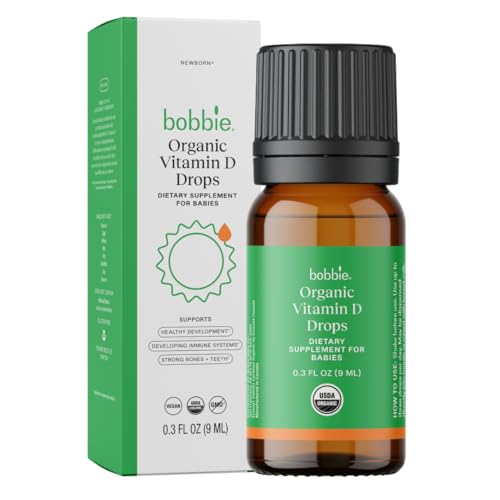 Image of Bobbie Organic Baby Vitamin D Drops, Daily Liquid Supplement to Support Development, Immune Health and Strong Teeth and Bones* in Newborn Babies and Infants, Vegan, Infant Vitamin D, 400 IU, 0.3 fl oz