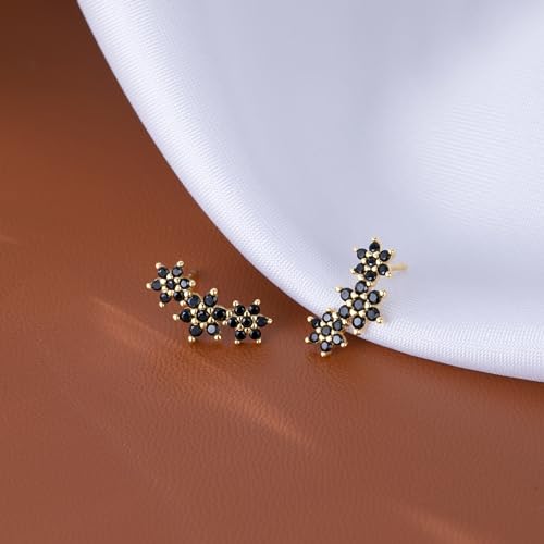 Reffeer Solid 925 Sterling Silver CZ Flower Stud Earrings for Women Teens Black Flower Stud Earrings Spring Cartilage Helix Earrings4