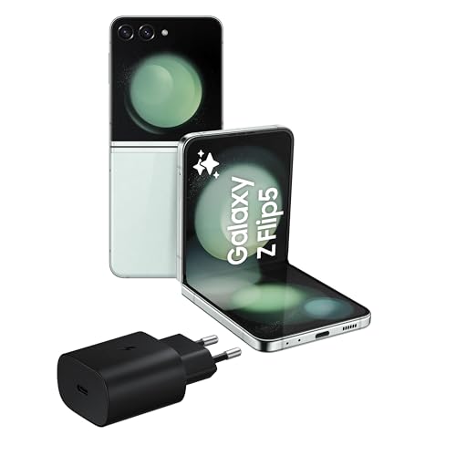 Samsung Galaxy Z Flip5 Smartphone Pieghevole, Caricatore Incluso, RAM 8GB, 256GB, Sim Free Android, Display 3,4' Super AMOLED/6,7' Dynamic AMOLED 2X, Mint 2023 [Versione italiana]
