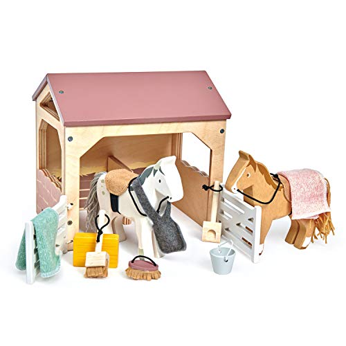 Image of Tender Leaf Toys - The Stables - 13 Pcs Imaginative Horse Stables Play Set with and Accessories - Animal Learning Pretend Play and Promote Creativity - Age 3+