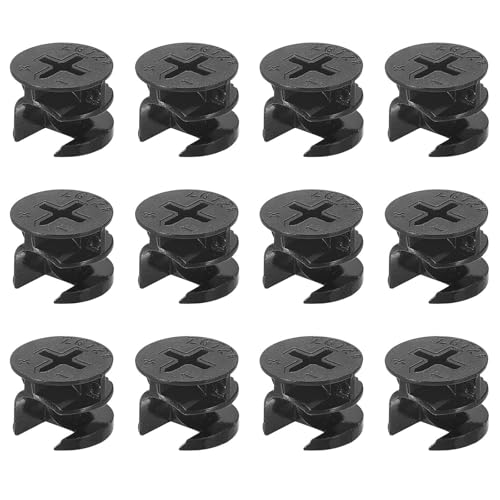TA-VIGOR 12Pcs Furniture Connecter Cam Lock Nuts Fittings, 15mm x 12mm Screw Eccentric Fasteners for Cabinet Drawer Dresser Wardrobe Furniture Panel Connecting, Black