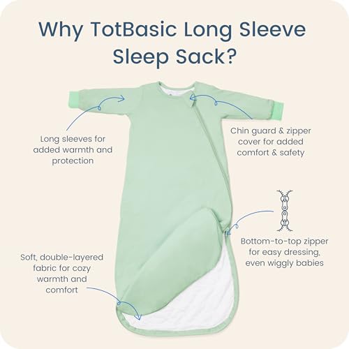 Image of Baby Sleep Sack Long Sleeve Wearable Blanket 1.0 TOG, Premium Soft Infants Warm Sleeping Bags with 2-way Zippers