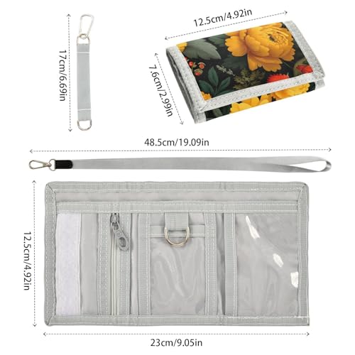 Floral Yellow Kids Wallet for Boys Girls Youth, Compact Fabric 4.9×2.9 in3