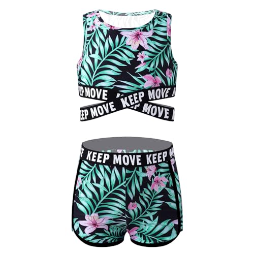 Moily Kids Girls 2 Piece Athletic Dance Outfit Criss Cross Crop Top with Booty Shorts Dancewear Swimsuit