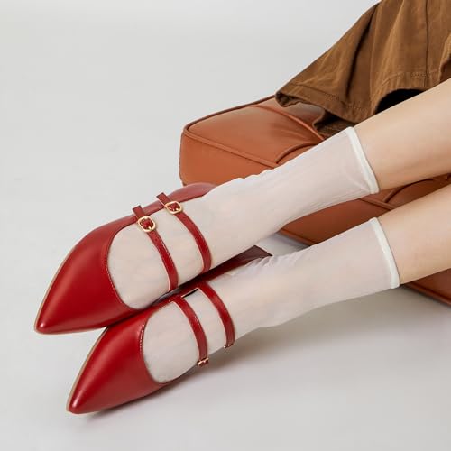 Image of Trary Flats for Women Mary Jane Shoes Women Closed Pointed Toe Ballet Flats Comfortable Slip on Dressy Adjustable Strap Cute Walking Office PU Leather Mary Janes Flat Shoes