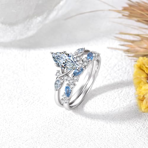 2.0 Carat(ctw) Marquise-Cut Moissanite Engagement Rings Sets for Women,10K 14K 18K Solid Gold Aquamarine Wedding Rings Sets,Bridal Ring Sets with Free Engraving3