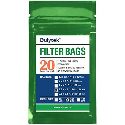 Dulytek Premium Nylon 20 Pcs Filter Bags, 100 Micron, 2.5" x 4.5", Double-Stitching, Zero Blowouts Cover