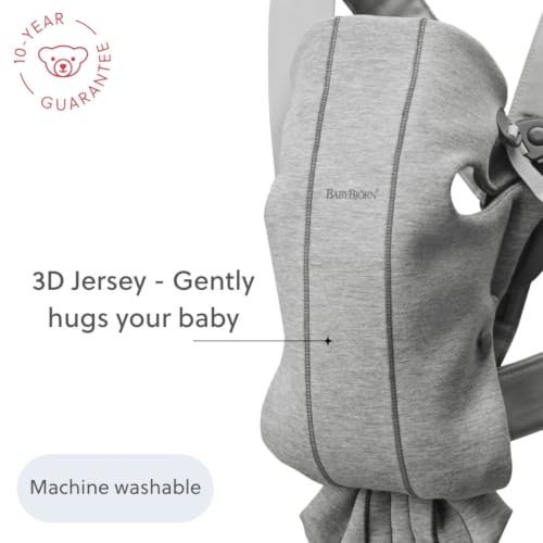 Image of BabyBjorn Baby Carrier Mini, Light Gray, 3D Jersey | Infant Carrier (7-25 lbs), Ergonomic, Easy-to-Use