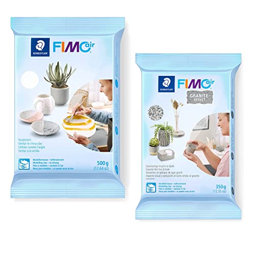 FIMO Air Modelliermasse lufttrocknende Knete in Weiß (500 g) und Granit (350 g) sofort gebrauchsfähig kein Brennvorgang notwendig klebt nicht mind. 95% natürliche Rohstoffe