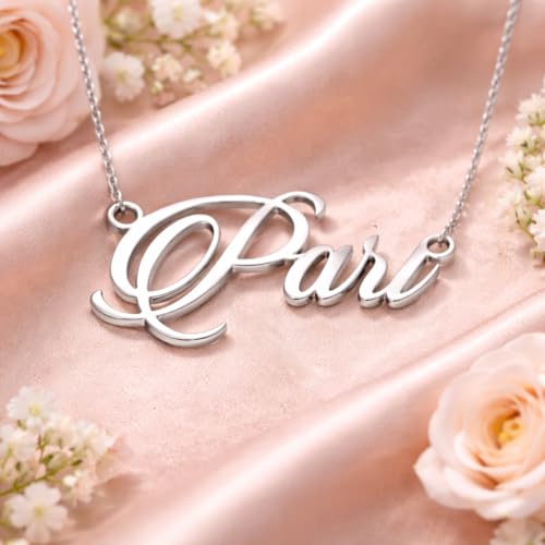 Image of Pari Cursive Gold & Silver Name Pendant Necklace, Best Jewelry Gift for Girls.