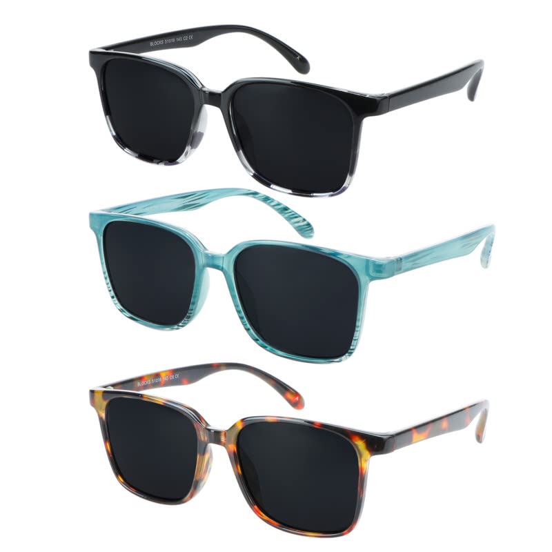 Image of Reading Sunglasses Vintage Square for Men and Women Protection Shades 3 Pack (Black White+Slateblue+Tortoise, 1.75 Magnification)