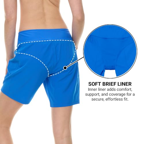 Image of Hurley 5 inch /7 inch High Waisted Swim Shorts Women, Board Shorts with Pockets & Inner Liner, Quick Dry Swim Trunk, UPF 50+