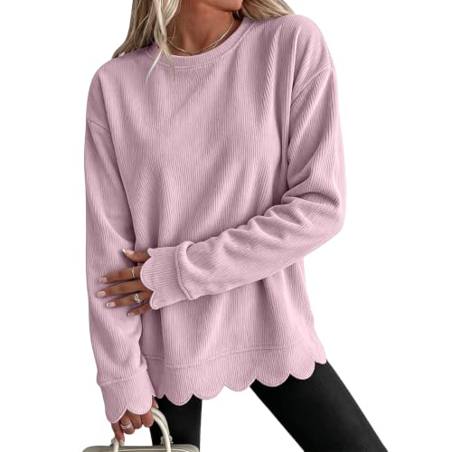 Womens Crewneck Sweatshirt Fall Corduroy Pullover Scalloped Sweatshirt - image 1