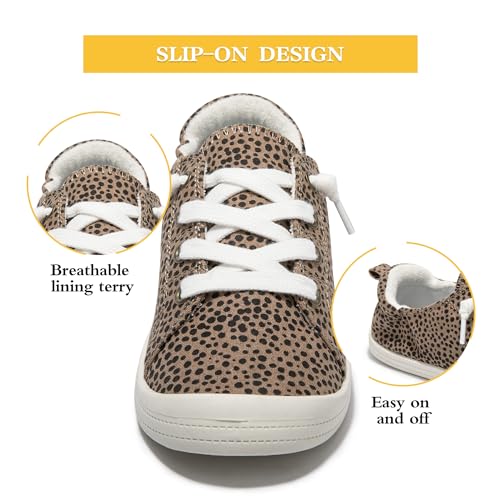 Image of FUNKYMONKEY Slip-On Canvas Sneakers for Women, Comfortable Lightweight Lace-Up Flat Casual Tennis Shoes Breathable Walking Shoes for Everyday Wear