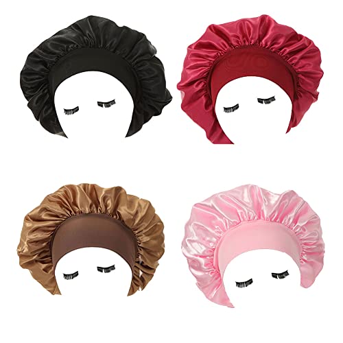 Satin Bonnets For Black Women, 4Pcs Hair Bonnet For Sleeping Silk Night Sleep Cap For Girls Galina`s Beauty (4Pcs-Solid Color) … #TOP16
