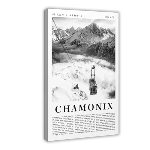 Impression sur toile Chamonix grand format 61x91 cm au contraste noir et blanc pur