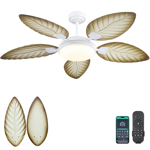 PHORUS 52' Palm Leaf Ceiling Fans with Lights, Outdoor Tropical Ceiling Fans with Remote for Patios...