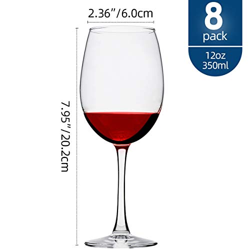 12 Ounce Classic Wine Glasses, Set of 8 White Wine Glasses, Crystal Clear Hand-Blown Stemware for Wedding, Party, Resturant or Any Occassions