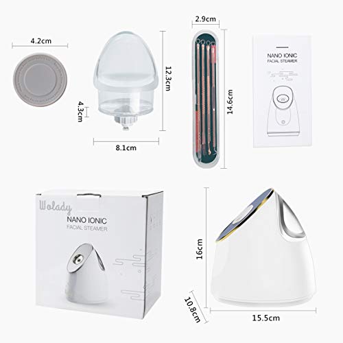 Nano Ionic Face Steamer, Wolady 3 in 1 Home Sauna SPA Facial Warm Mist Humidifier Steamer with Stainless Steel Skin Kit for Pores Cleanse Clear Blackheads Acne Impurities Skin Care (White)