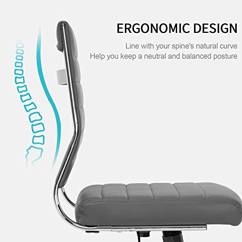 Okeysen Armless Office Desk Chair, Ergonomic Leather Modern Desk Chair Ribbed, Small Swivel Task Chair Conference Room Chairs, Computer Home Office Chair Without Arms. #TOP2