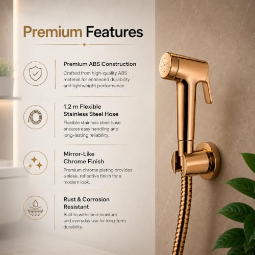 Image of Hindware Italian Collection F160152RGD Health Faucet for Bathroom| Made of ABS| Comes with 1.20-meter Long SS Hose Pipe & Wall Hook| Bathroom Jet Spray| Color - Rose Gold| 1-Year Manufacturer Warranty