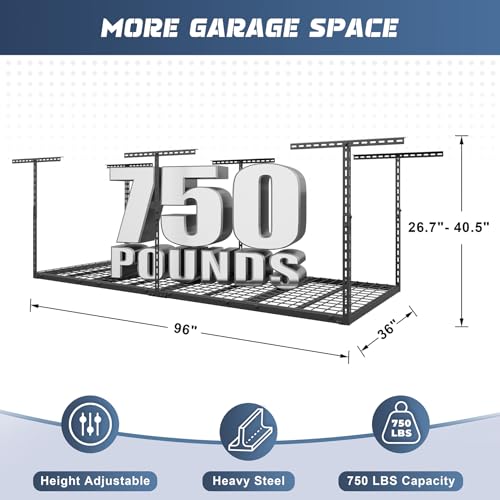 3X8FT-Overhead-Garage-Storage-Rack-750LBS-Capacity-26-40-Height-Adjust-No-Sagging-More-Load-bearing-Rust-Resistant-Ceiling-Mount-Heavy-Steel-Garage-Ceiling-Storage-Racks-Black