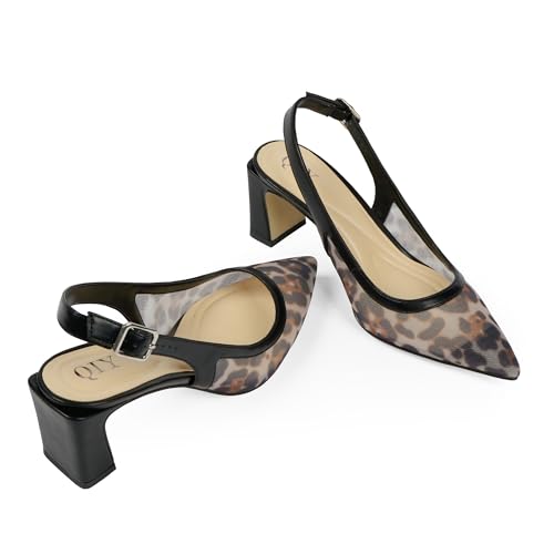 Image of QIY Womens Pumps Chunky Heel Pointed Toe Slingback Heels for Women