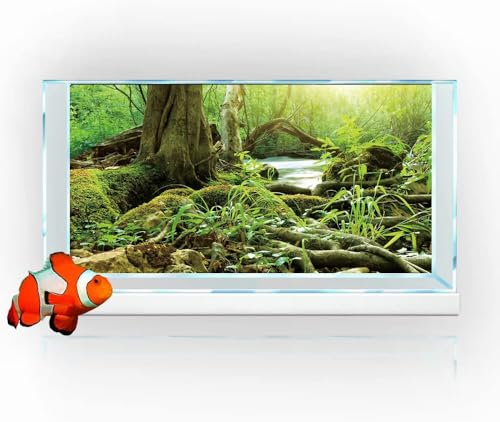 Image of 72X24IN Natural Green Forest Tree Background Reptile Habitat Terrarium Background, Tropical Forest Decor Aquarium Background, with 10 EVA Double-Sided