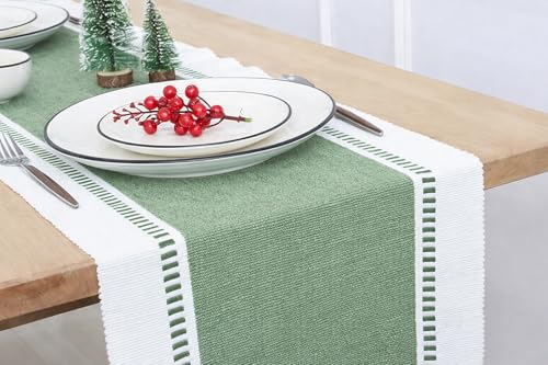 Image of North Field Handwoven Soft Cotton Table Runner for 4-6 Seater - Handloom Traditional Indian Design - Eco-Friendly Dining Decor - 100% Cotton | 14X54 Inch | 0.5 Kg (Olive Green)