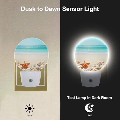 Image of Starfish Seashell Night Light Ocean Seashore Beach Coastal Nautical Night Lights Plug into Wall for Boys Girls, Plug-in Nightlight 0.5W LED Lighting for Stairway Hallway Bedroom