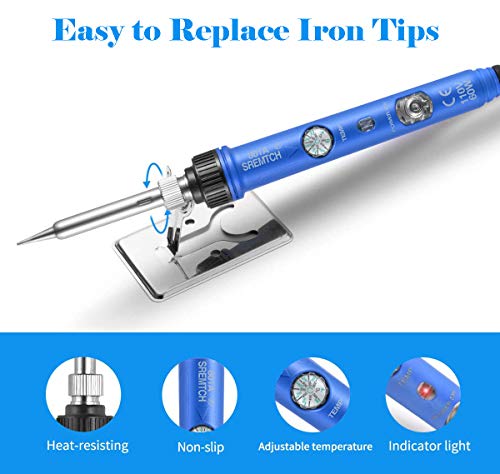 Electronics Soldering Iron Kit, SREMTCH 60W Adjustable Temperature Welding Tool,Soldering Gun with Fast Heating Ceramic Thermostatic Design, Solder Iron Kit with ON-Off Switch, 5pcs Soldering Tips