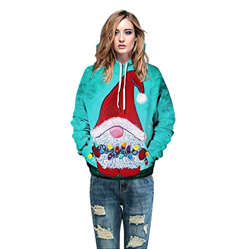 Image of Couple Cute 3D Santa Print Ugly Christmas Kangaroo Pocket Sweatshirt Hoodies Pullover