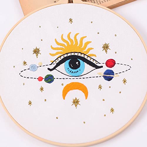 Image of Harimau 5pcs Beginner Embroidery Kit,Eye Pattern,Cross Stitch Kits, Including Stamped Embroidery Cloth with 2 Embroidery Hoops, Multicolor Color Threads for Embroidery Kit
