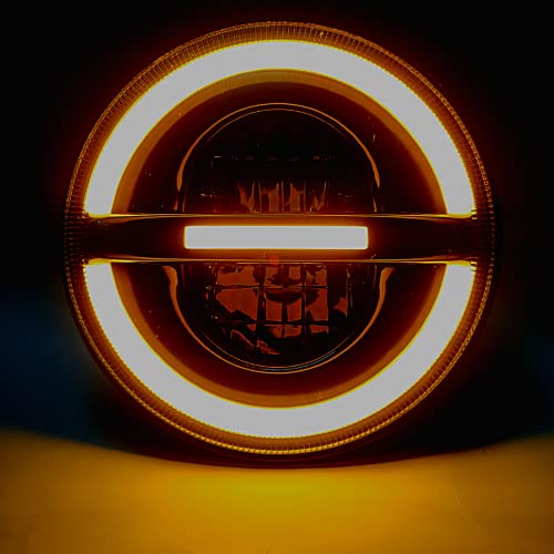 Image of Smart LED 7 inch Headlight | 75-90W | Half Ring Minus | High /Low Beam, DRL | Compatible with Royal Enfield, Thar, Gypsy