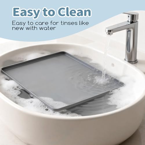 Image of Pee Pad Holder for Dogs 24 inch x 24 inch, Silicone Potty Tray with 4 Holder Clamps, High Edge No-Spill Dog Training Mat, Non-Slip Puppy Pad Tray Floor Protection for Indoor Use - Gray