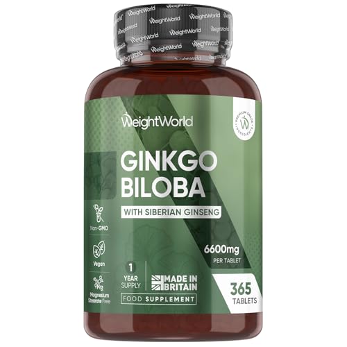 Ginkgo Biloba and Ginseng 6600mg - 365 Tablets - 1 Year Supply - 1 Tablet a Day - Providing Flavone Glycosides and Terpene Lactones - Vegan Ginseng and Ginkgo Biloba Complex Herbal Supplement