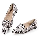 MUSSHOE Flat Shoes Women Pointed Toe Comfortable Slip on Women's Flats, Snakeskin 7