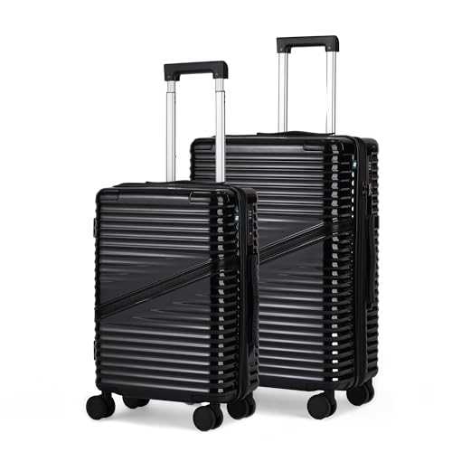 Image of Assembly Trolley Bag Set of 2 (20-24 Inch) Luggage Set with TSA Lock & Packing Organisers Polycarbonate Hard Shell Check in Cabin Set for Couple Travel Black (Small & Medium)