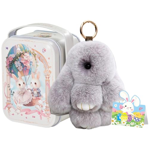 Petit Lapin de Poche dans Une boîte en Fer : Porte-clés Lapin en Peluche Mignon, Cadeau de Pâques pour Enfants et Adultes, décoration ludique et Durable,...