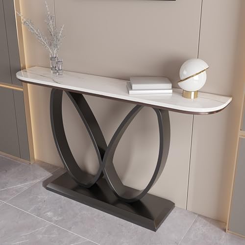 HARELA Mesa de Consola para Recibidor, Mesa de Entrada con Estructura de Metal, Mesas de Sofá Acento para Entrada, Pasillo, Sala de Estar(Black A,100cm/39.4in)
