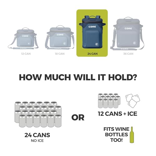 Image of CORE Magnetic Leak Proof Soft Cooler with Waterproof Zipper | Insulated Bag Portable Ice Chest Box | Best Soft Cooler for Food & Beverages for Tailgating, Car Camping, Travel, and Family Beach Picnics