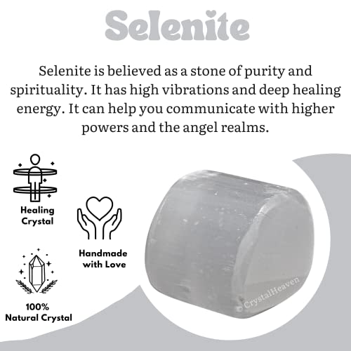 Image of Certified Selenite Crystal Healing Tumbled Stone, Natural Polished Crystals for DIY Crafts, Manifestation, Meditation, Pooja Feng Shui and Reiki Healing (30 Grams)