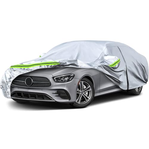 Image of Waterproof Car Covers Replace for 2006-2025 Mercedes Benz E-Class E300 E350 E400 E450, 6 Layers Silver All Weather Car Cover with Zipper Door & Windproof Bands for Snow Rain Dust Protection