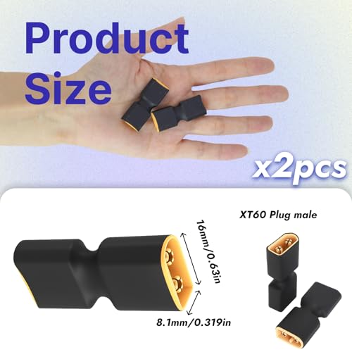 kwinfei 2 Stück Premium XT60 Adapter Male auf Male, Hochstrom 60A Stecker für Akku, 2-Pin Verbindung für RC Drohnen, Modellbau, Auto, Flugzeug und andere Elektronik, Hochwertiger XT60 Stecker