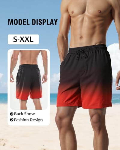 Image of Mens Swim Trunks with Compression Liner 2 in 1 Quick Dry Swimming Shorts Swimwear Bathing Suits with Pockets