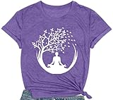 COMIZI Yoga Shirt for Women Funny Pilates Workout T-Shirt Yoga Meditation Tee Tops Purple