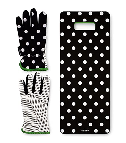 Kate Spade New York Garden Kneeler and Gardening Gloves for Women, Cute Garden Tool Set with Thick Kneeling Pad and Yard Gloves, Picture Dot